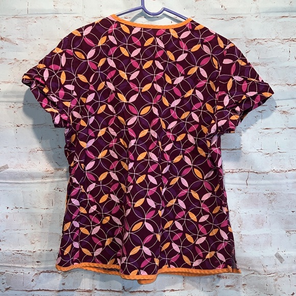 Koi Becca Women Large Pattern Short Sleeve Scrub Top Uniform Shirt Purple Orange - Picture 5 of 7